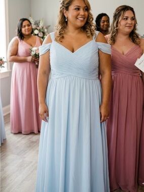 Cold-Shoulder V-Neck Chiffon Dress in Light Blue